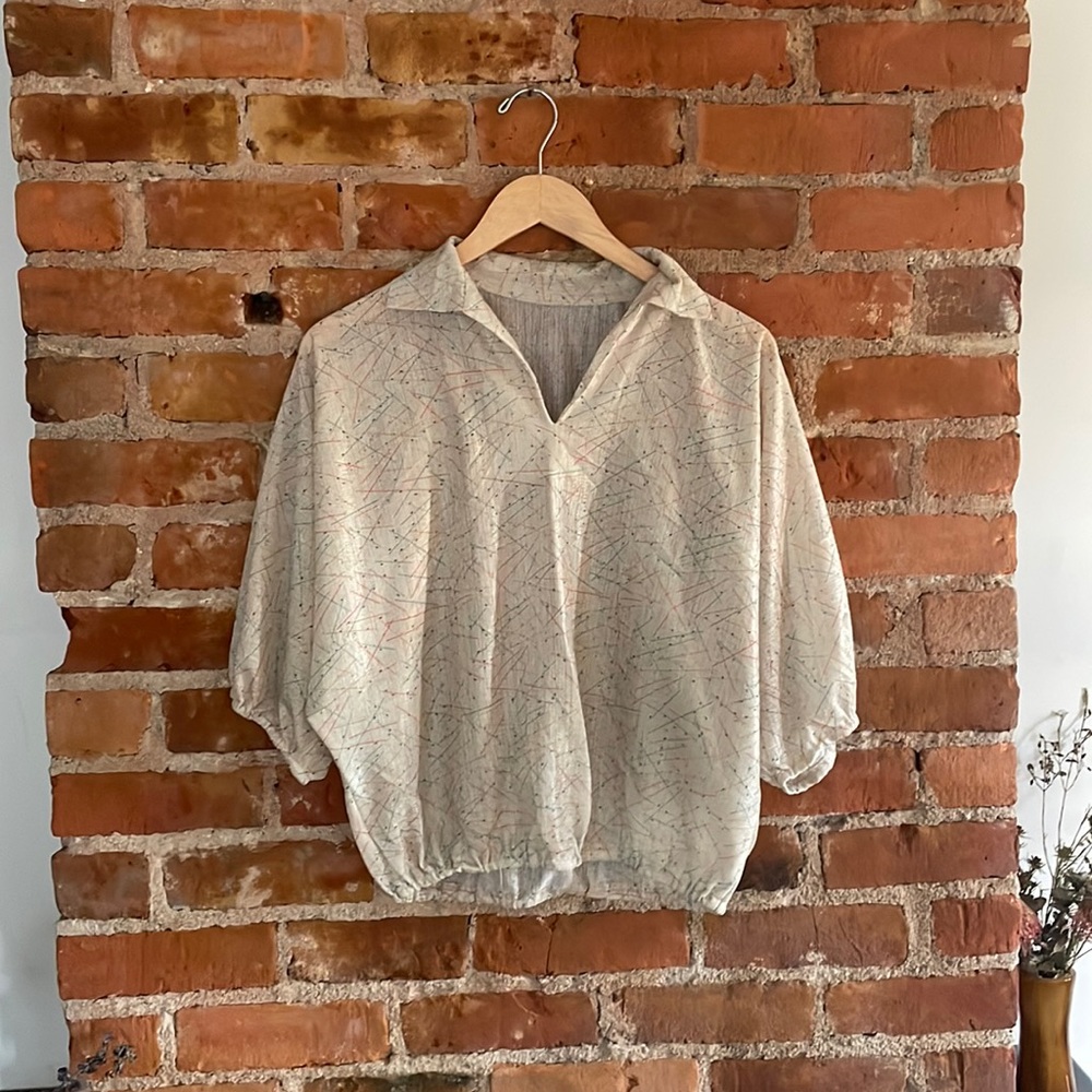 Vintage Pullover Top Elastic Top Collar Blouse 60s Small
